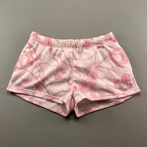 Fourteen Twelve Fleece Lounge Shorts Women Large Pink Tree Leaf Print Drawstring